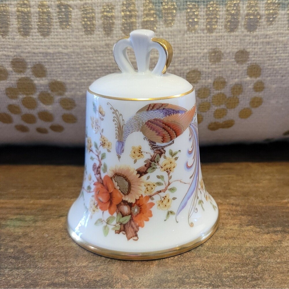 Vintage AK Kaiser Germany Pheasant Bell Danbury Porcelain Bell with Gold Gilding